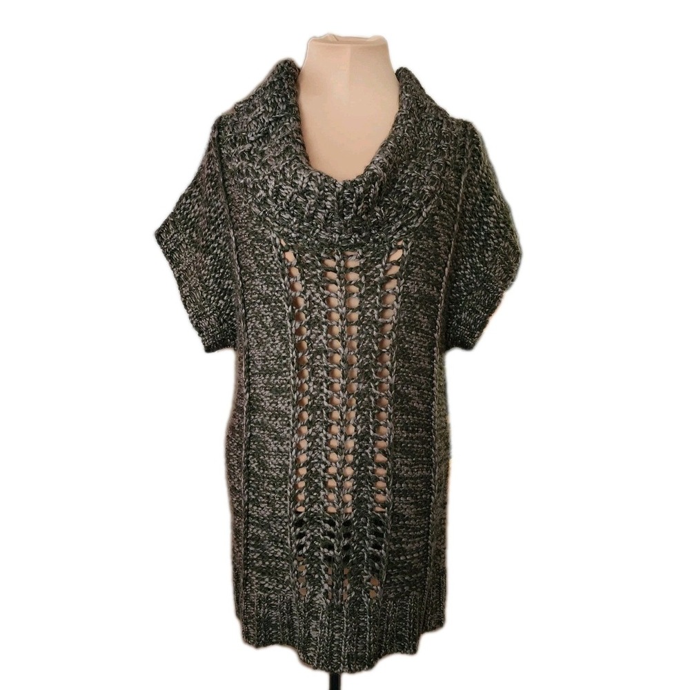 Y2K Mudd Chunky Knit Cowl Neck Tunic Sweater NWT XL Green Metallic Boho Festival